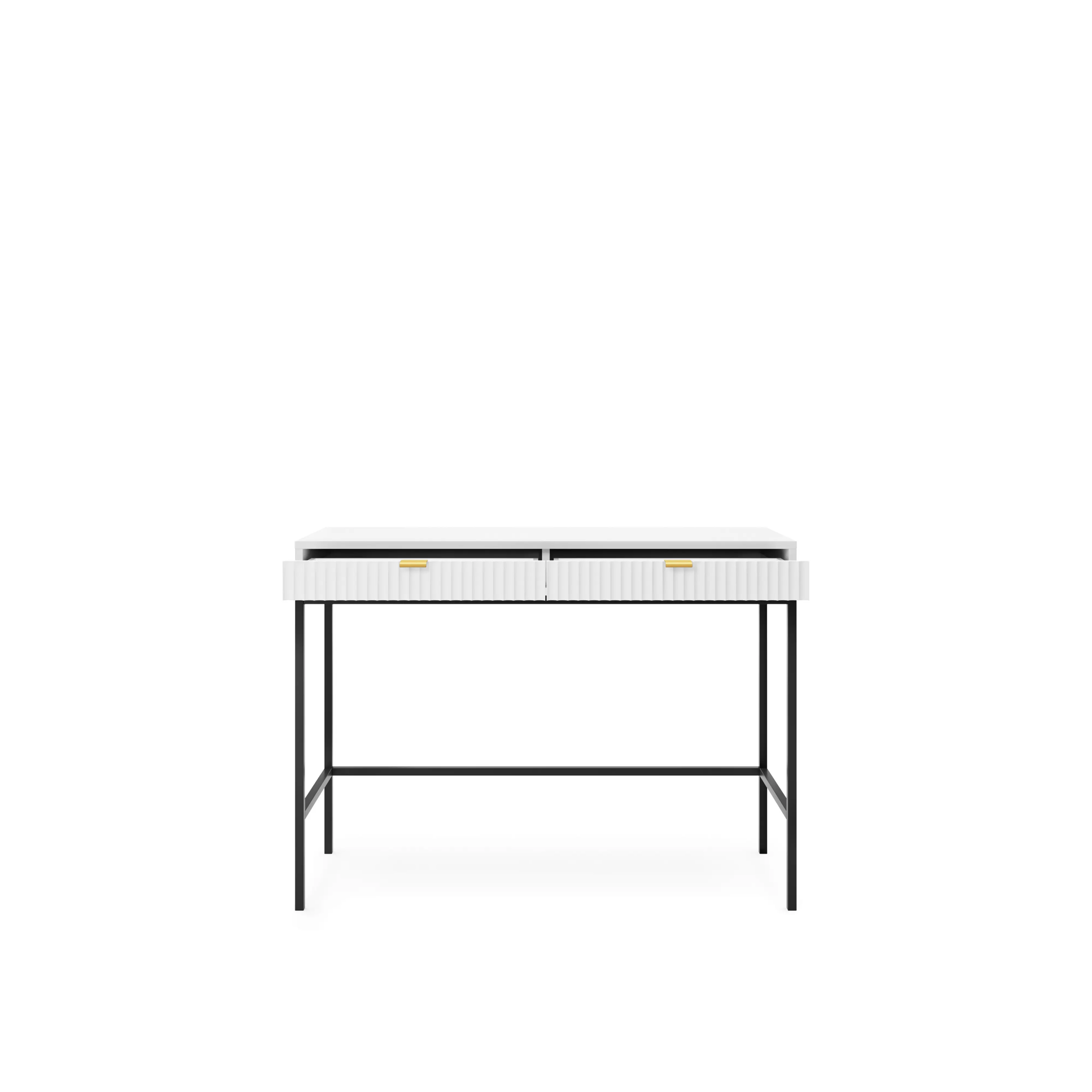 Toaletka LUMI 2S – 104 cm, biała, ryflowane fronty, czarne nóżki