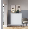 Komoda LUMI 2D – biała, ryflowane fronty, czarne nóżki
