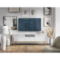 Szafka RTV LUMI 154 cm – biała, ryflowane fronty, złote nóżki