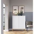 Komoda LUMI 2D – biała, ryflowane fronty, złote nóżki
