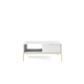 Stolik kawowy LUMI 1S – 104 cm, biały, ryflowany front, złote nóżki