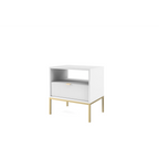 Stolik nocny LUMI 1S – 54 cm, biały, ryflowany front, złote nóżki