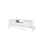 Szafka RTV LUMI 154 cm – biała, ryflowane fronty, złote nóżki