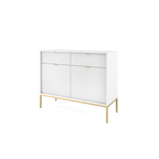Komoda LUMI 2D2S – 104 cm, biała, ryflowane fronty, złote nóżki