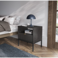 Stolik nocny LUMI 1S – 54 cm, czarny, ryflowany front, czarne nóżki