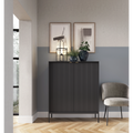 Komoda LUMI 2D – czarna, ryflowane fronty, czarne nóżki