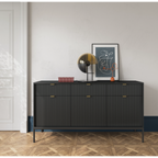 Komoda LUMI 3D – 154 cm, czarna, ryflowane fronty, czarne nóżki