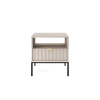 Stolik nocny LUMI 1S – 54 cm, kaszmir, ryflowany front, czarne nóżki