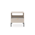 Stolik nocny LUMI 1S – 54 cm, kaszmir, ryflowany front, czarne nóżki