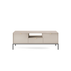 Szafka RTV LUMI 154 cm – kaszmir, ryflowane fronty, czarne nóżki