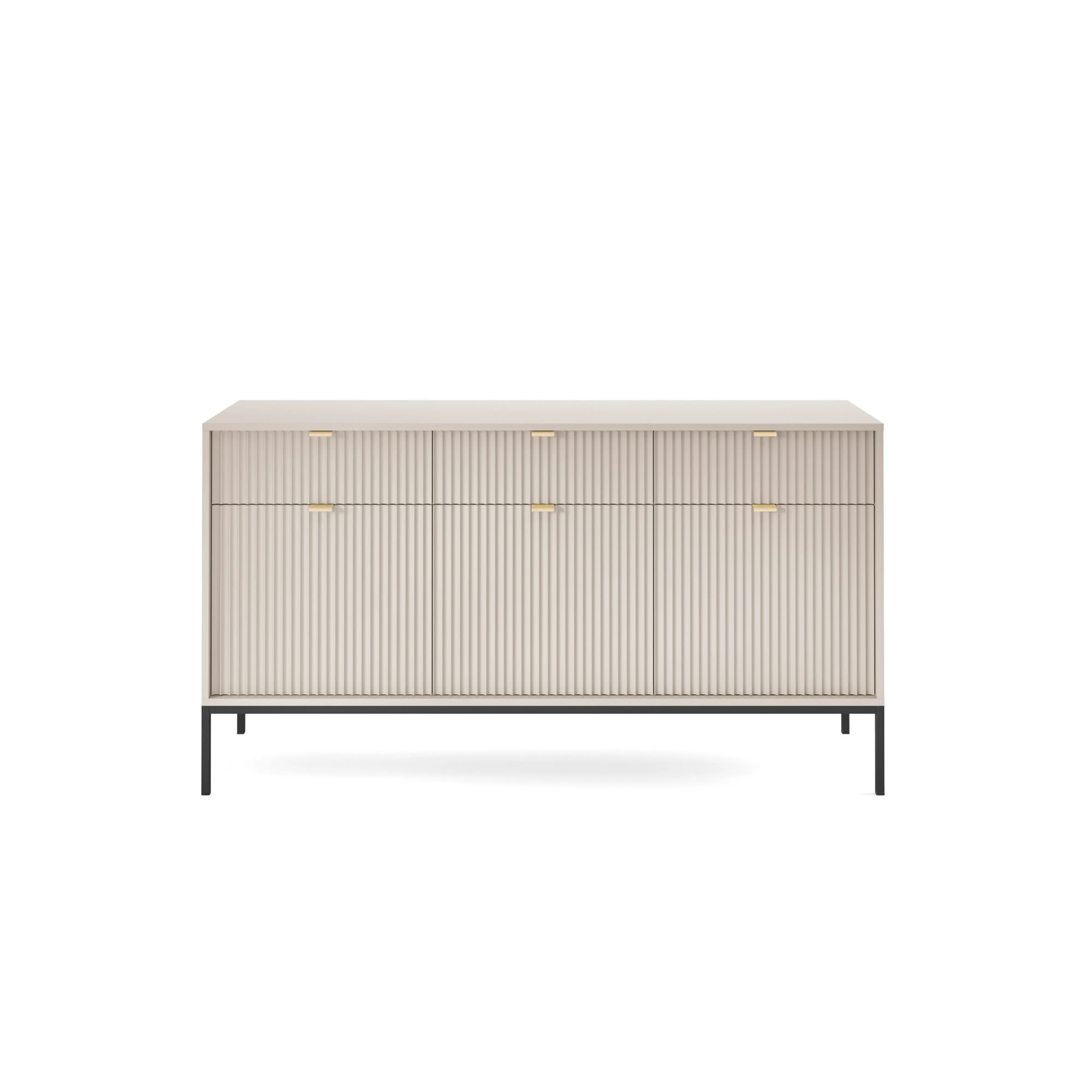 Komoda LUMI 3D – 154 cm, kaszmir, ryflowane fronty, czarne nóżki