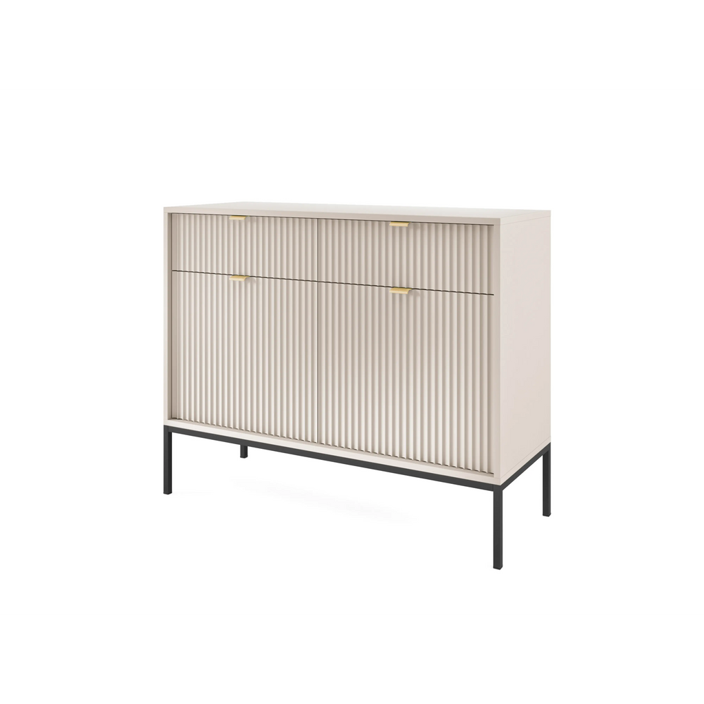 Komoda LUMI 2D2S – 104 cm, kaszmir, ryflowane fronty, czarne nóżki
