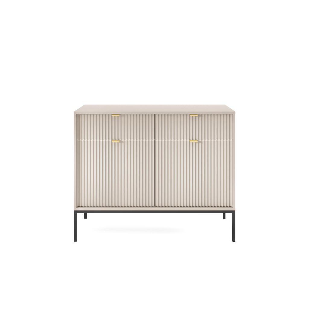Komoda LUMI 2D2S – 104 cm, kaszmir, ryflowane fronty, czarne nóżki