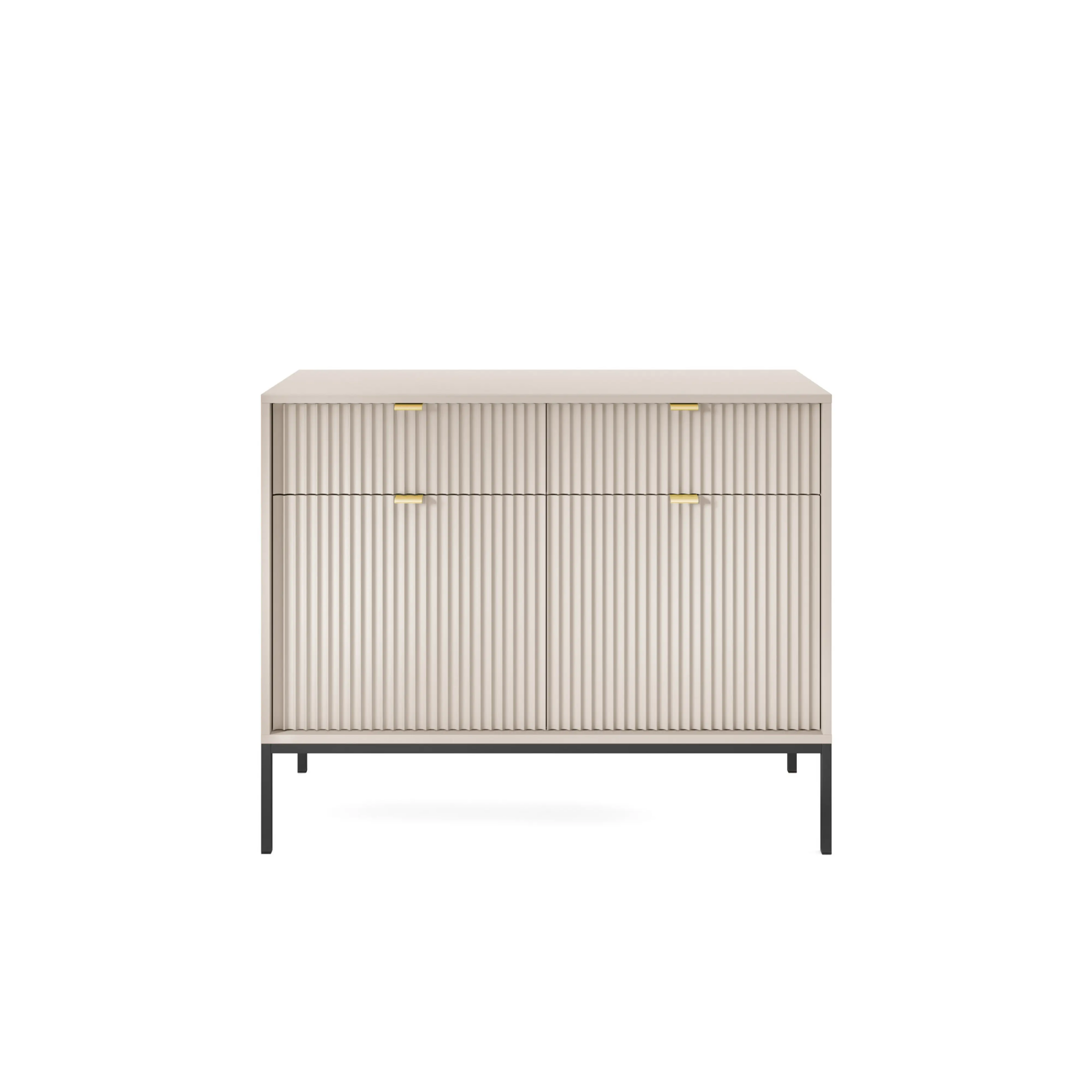 Komoda LUMI 2D2S – 104 cm, kaszmir, ryflowane fronty, czarne nóżki