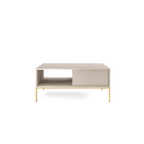 Stolik kawowy LUMI 1S – 104 cm, kaszmir, ryflowany front, złote nóżki