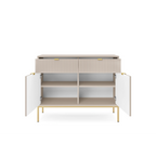 Komoda LUMI 2D2S – 104 cm, kaszmir, ryflowane fronty, złote nóżki