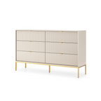 Komoda LUMI 6S – 154 cm, kaszmir, ryflowane fronty, złote nóżki