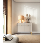 Komoda LUMI 2D2S – 104 cm, kaszmir, ryflowane fronty, złote nóżki
