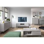 Komoda LUMI 3D – 154 cm, szara, ryflowane fronty, czarne nóżki