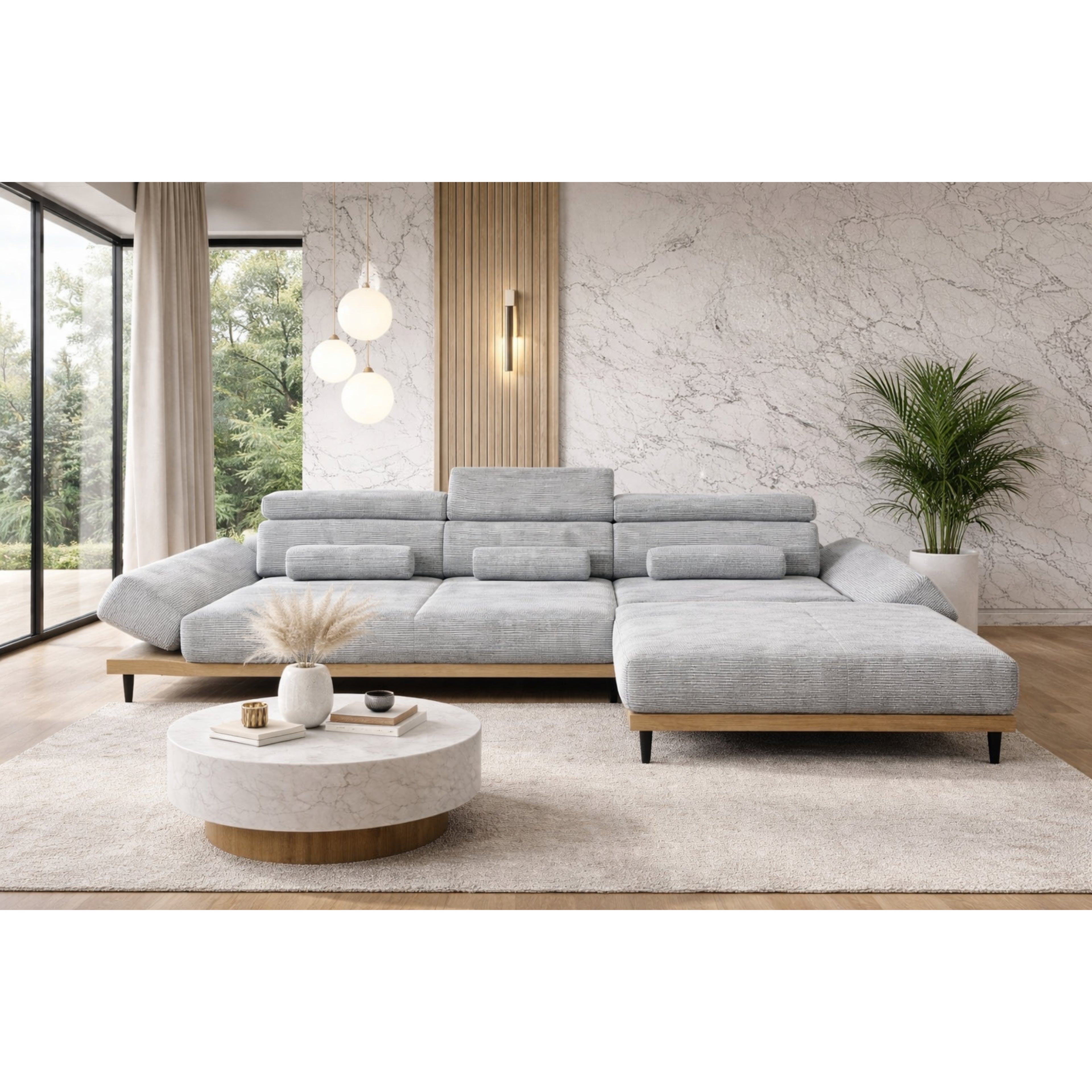 Narożnik 316 cm Jasno Szary nowoczesny Montero Soft Lounge z el.funkcją wysuwu siedziska