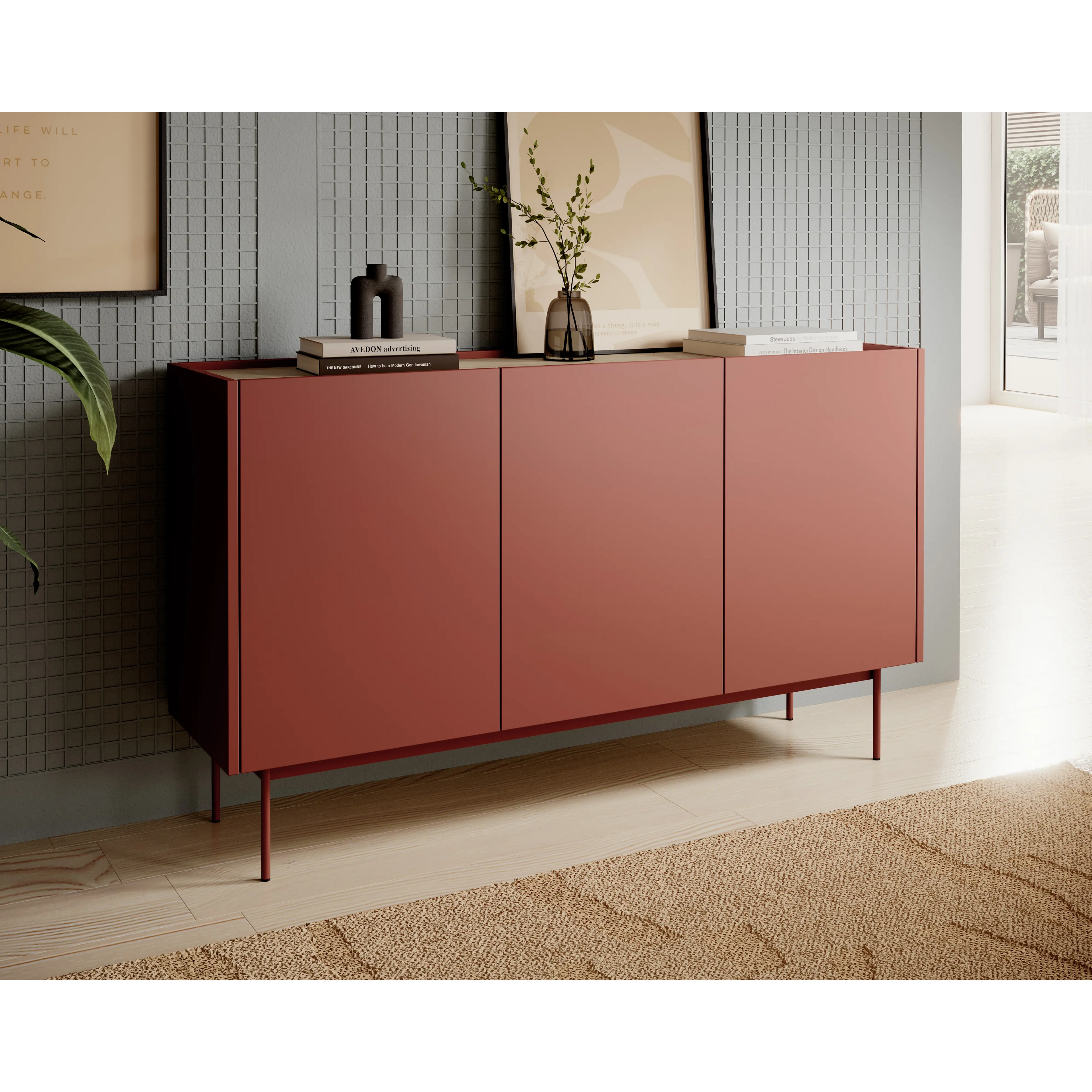 Komoda Trzydrzwiowa 144cm Ceramic Red COLOR