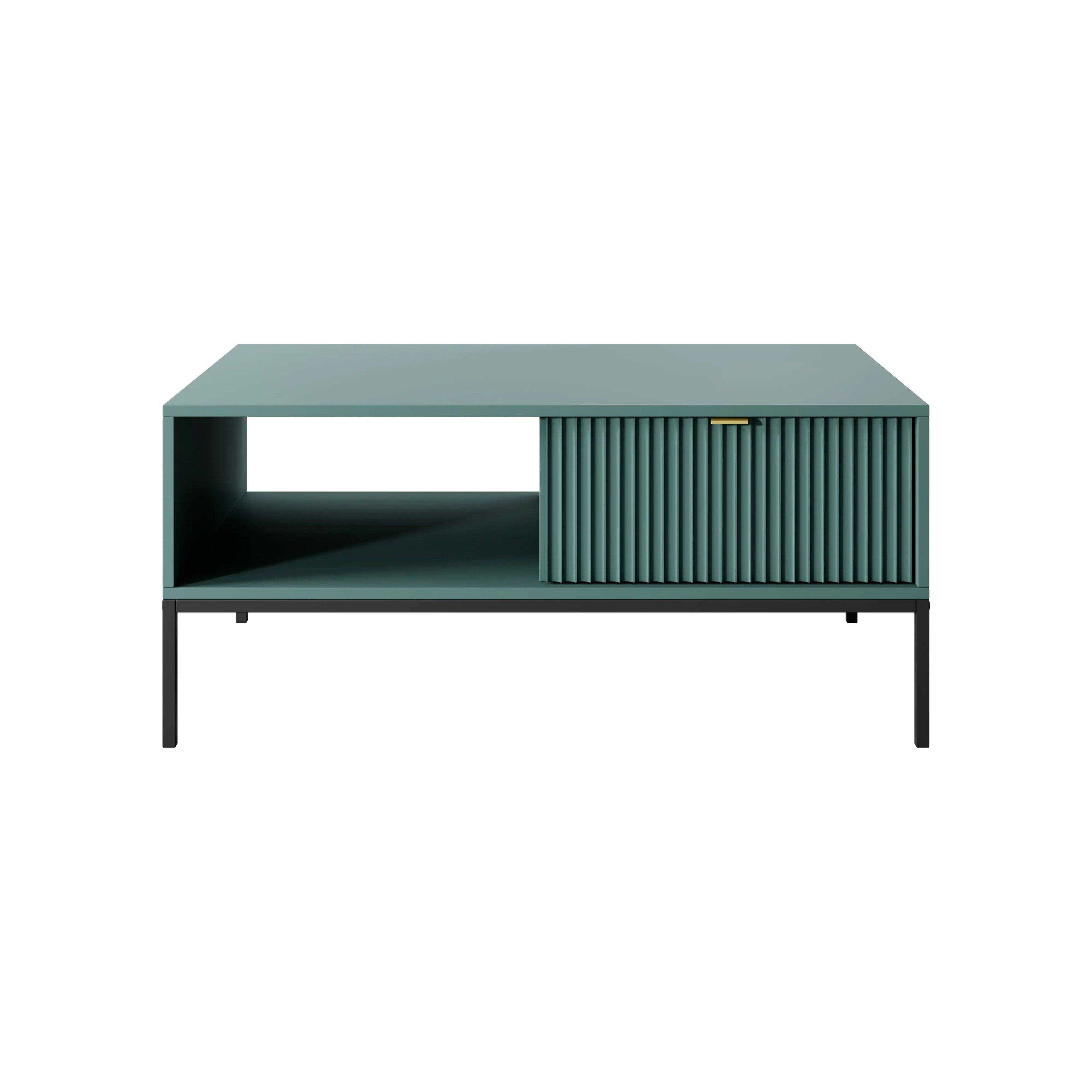 Stolik kawowy LUMI 1S – 104 cm, labrador, ryflowany front, czarne nóżki