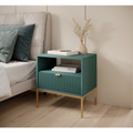 Stolik nocny LUMI 1S – 54 cm, labrador, ryflowany front, złote nóżki