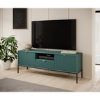 Szafka RTV LUMI 154 cm – labrador, ryflowane fronty, czarne nóżki