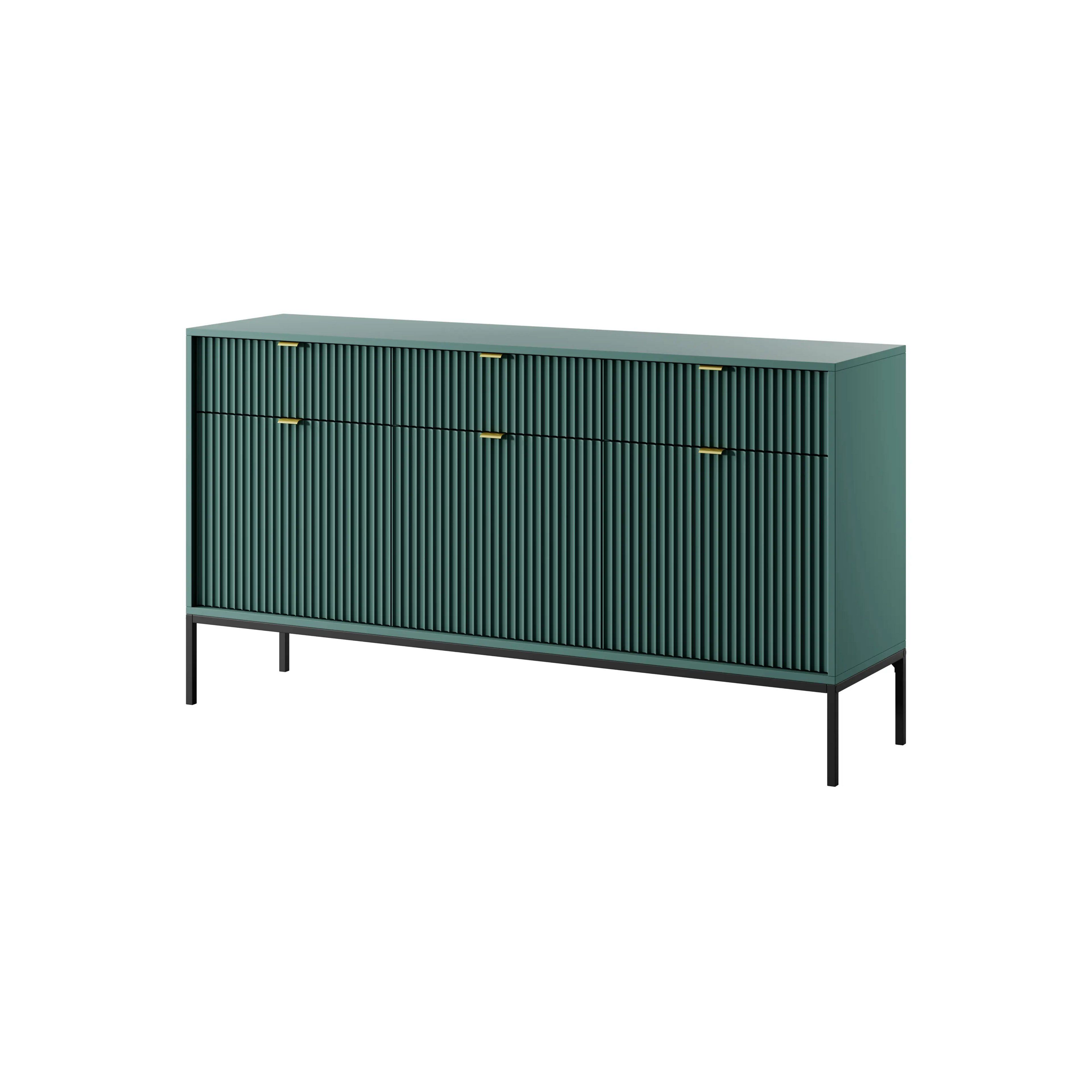 Komoda LUMI 3D – 154 cm, labrador, ryflowane fronty, czarne nóżki