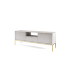 Szafka RTV LUMI 154 cm – szary, ryflowane fronty, złote nóżki