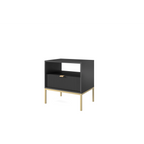 Stolik nocny LUMI 1S – 54 cm, czarny, ryflowany front, złote nóżki