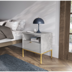 Stolik nocny LUMI 1S – 54 cm, szary, ryflowany front, złote nóżki