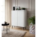 Komoda VELORA 2D 103 cm – biała, ryflowane fronty, czarne nóżki