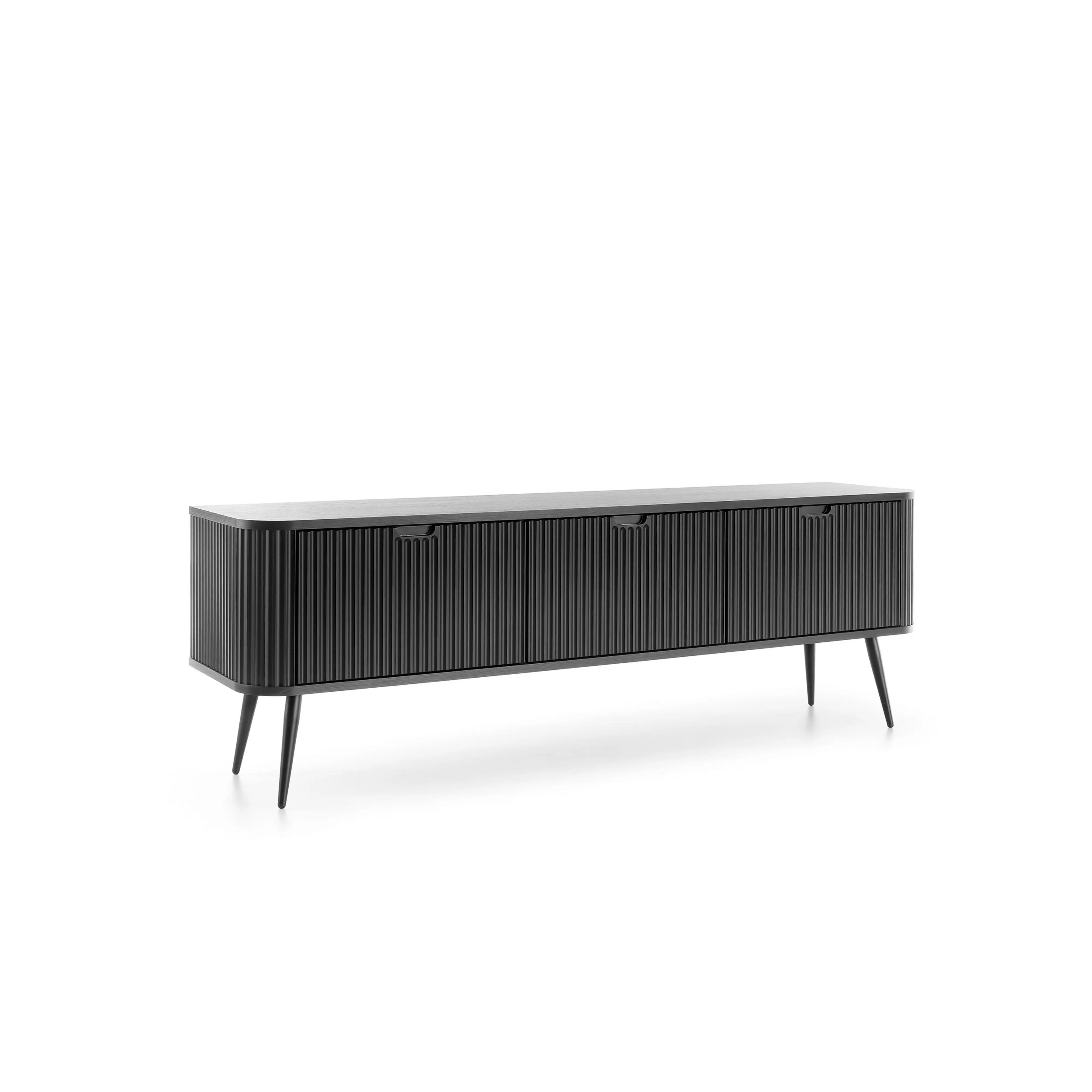 Szafka RTV VELORA 3D 168 cm – czarna, ryflowane fronty, czarne nóżki