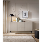 Komoda VELORA 2D3S 168 cm – kaszmir, ryflowane fronty, czarne nóżki