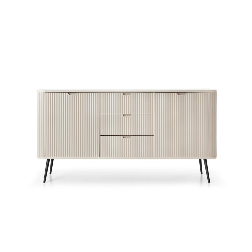 Komoda VELORA 2D3S 168 cm – kaszmir, ryflowane fronty, czarne nóżki