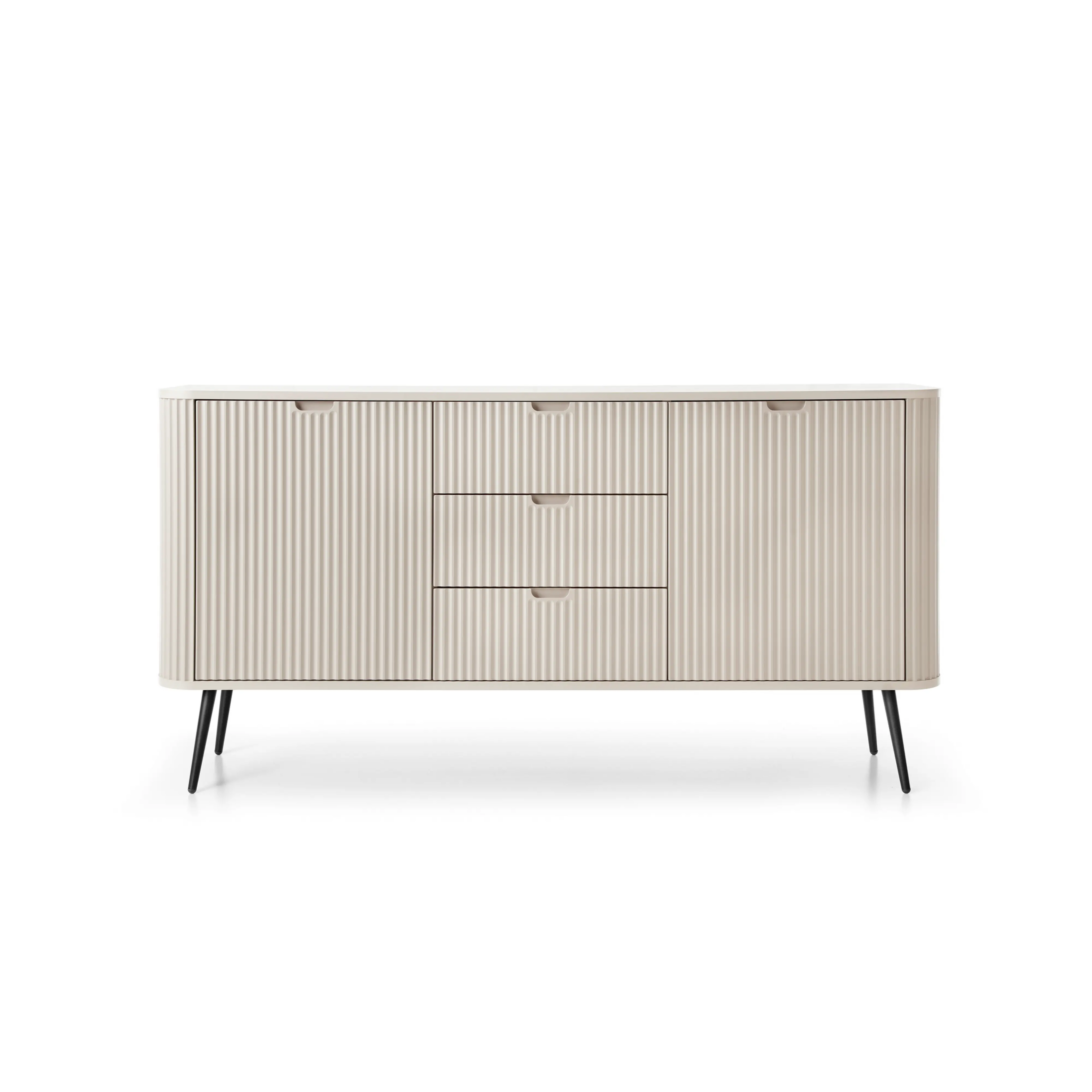Komoda VELORA 2D3S 168 cm – kaszmir, ryflowane fronty, czarne nóżki
