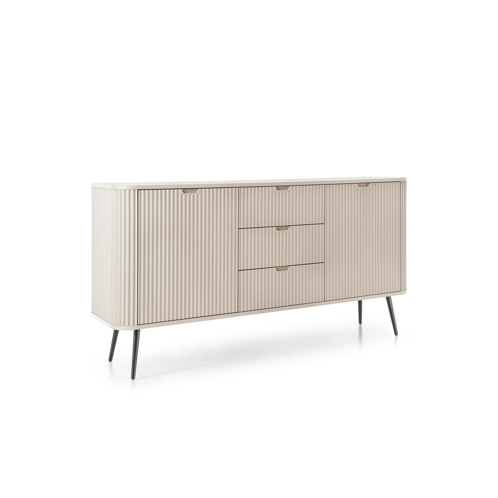 Komoda VELORA 2D3S 168 cm – kaszmir, ryflowane fronty, czarne nóżki