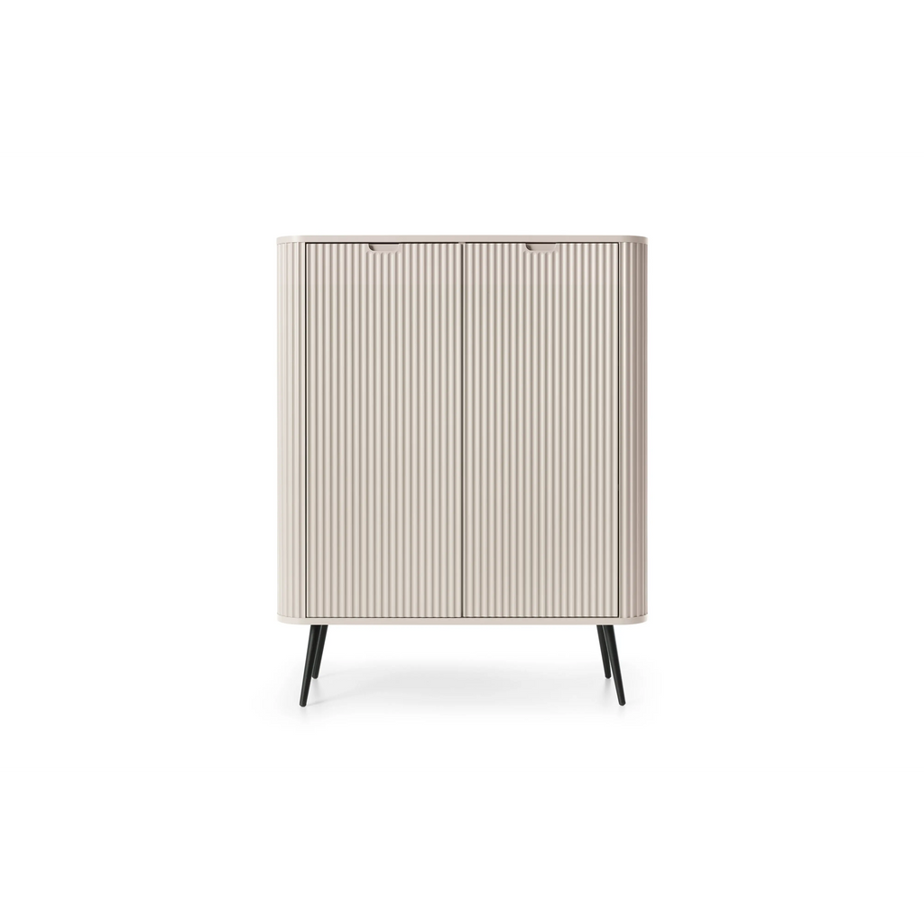 Komoda VELORA 2D 103 cm – kaszmir, ryflowane fronty, czarne nóżki