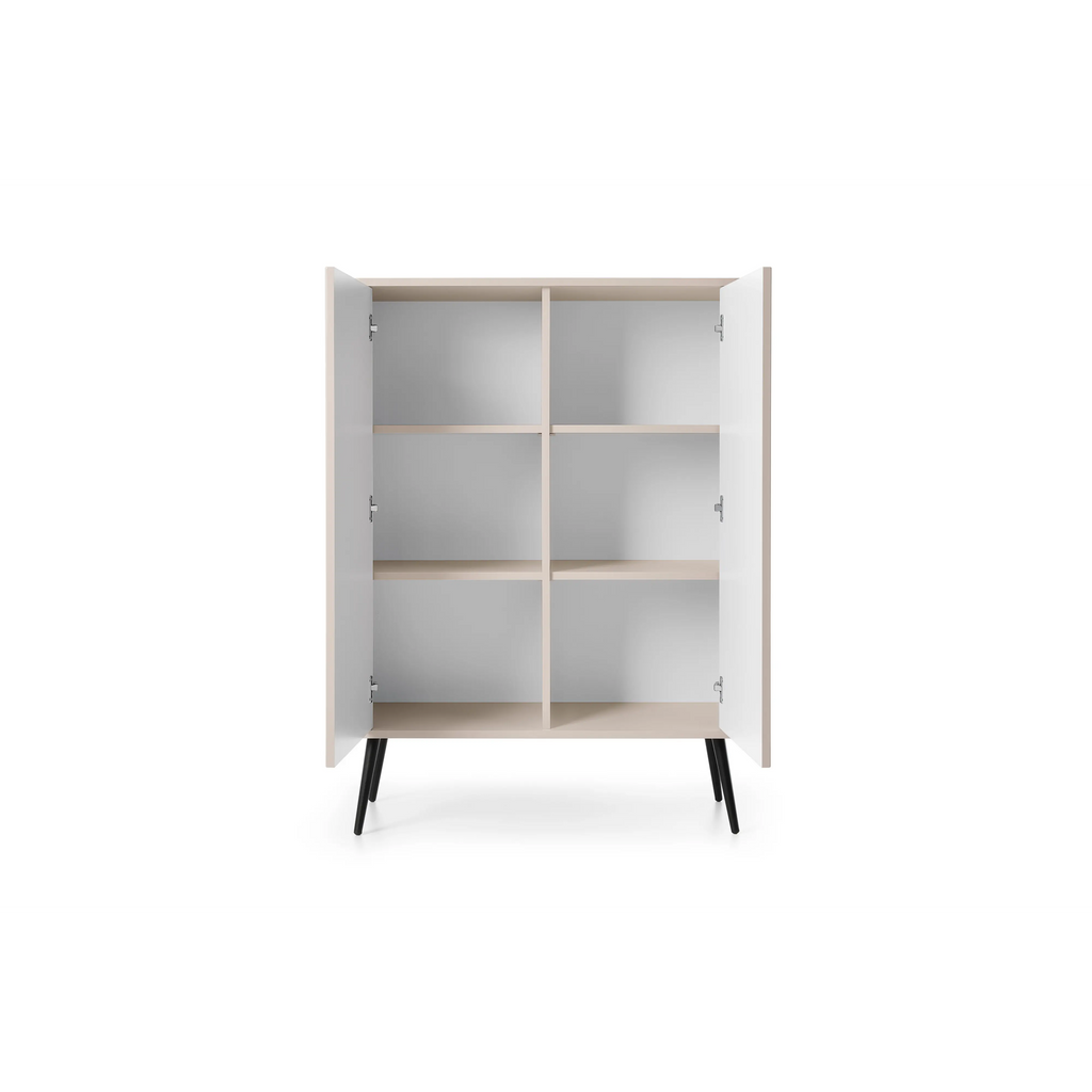 Komoda VELORA 2D 103 cm – kaszmir, ryflowane fronty, czarne nóżki