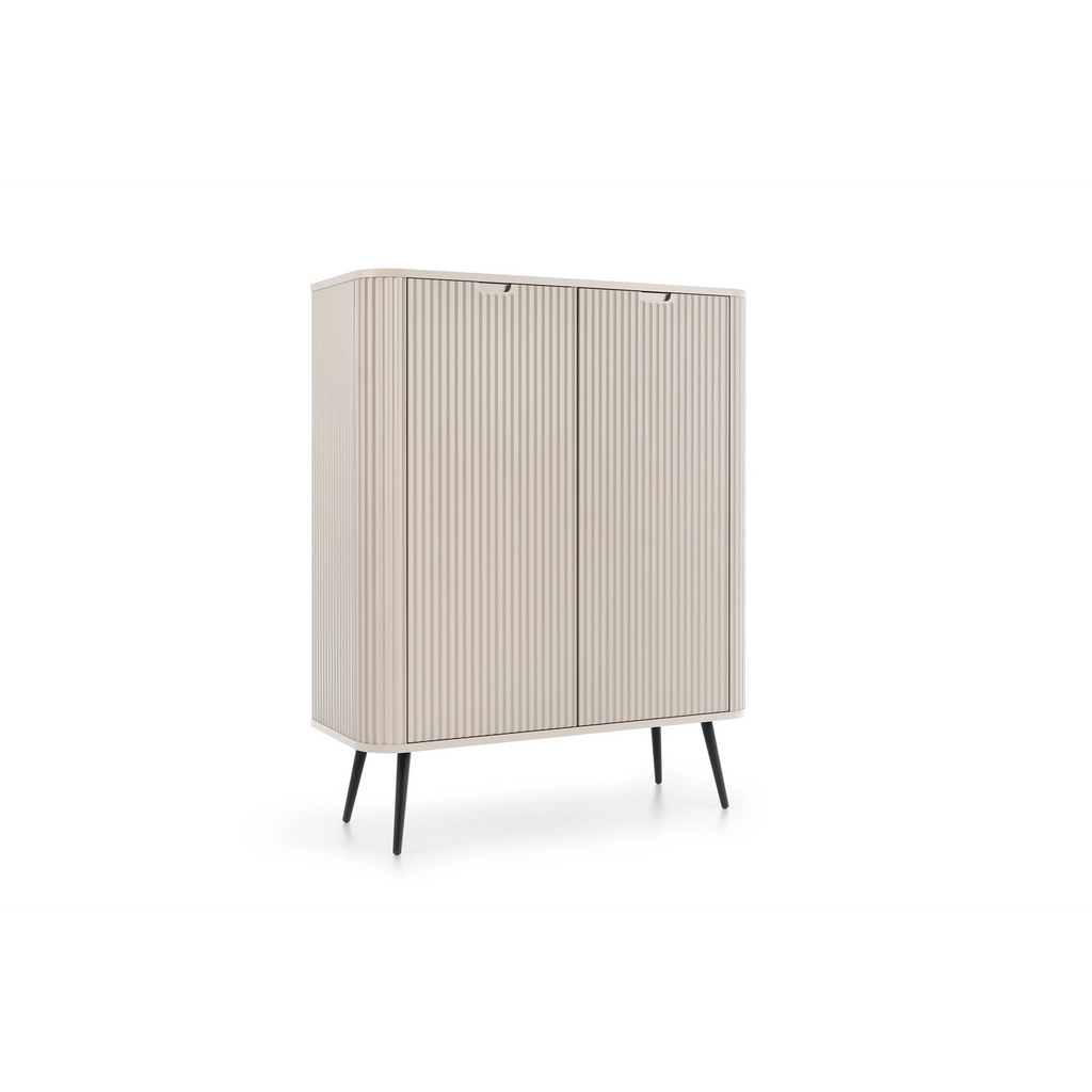 Komoda VELORA 2D 103 cm – kaszmir, ryflowane fronty, czarne nóżki