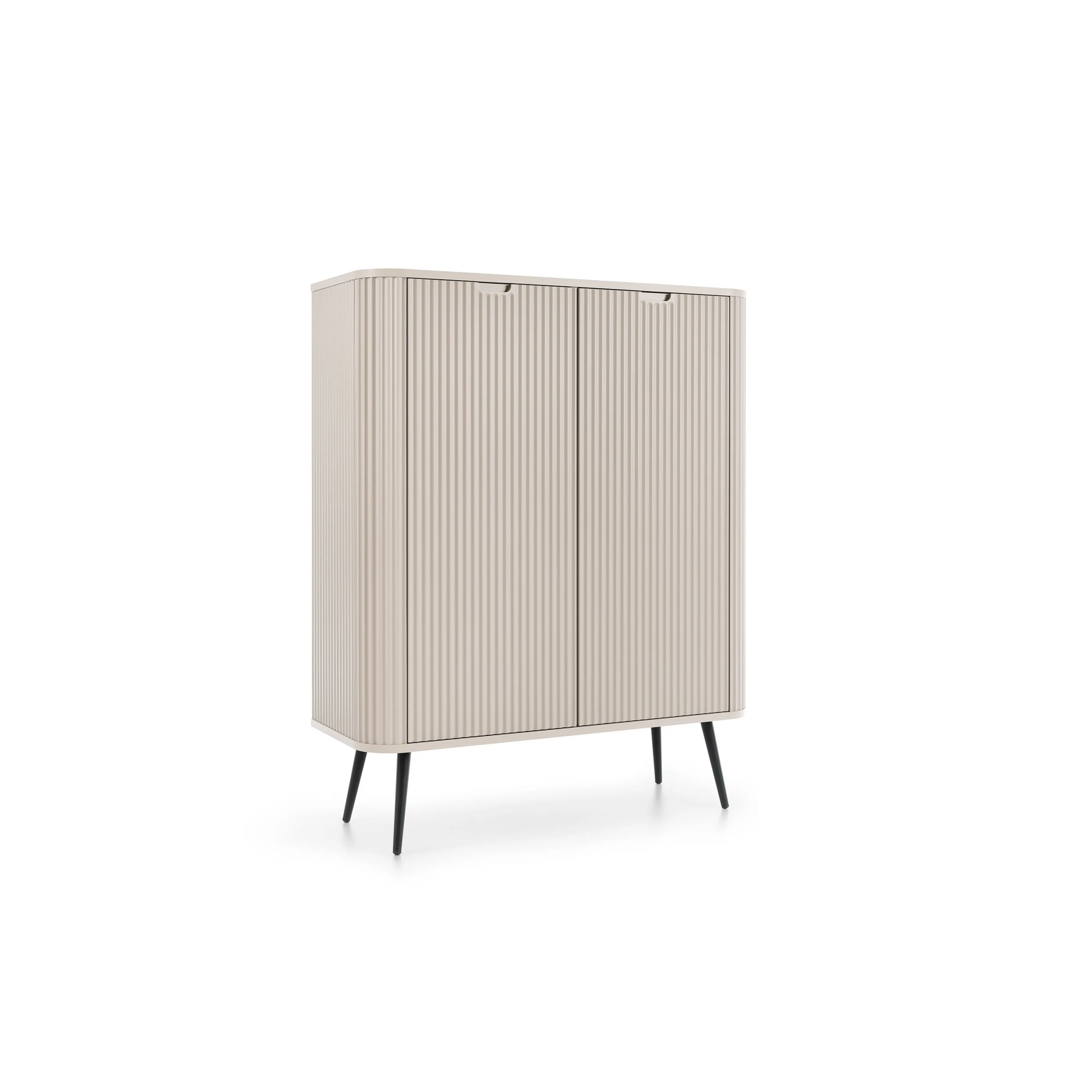 Komoda VELORA 2D 103 cm – kaszmir, ryflowane fronty, czarne nóżki