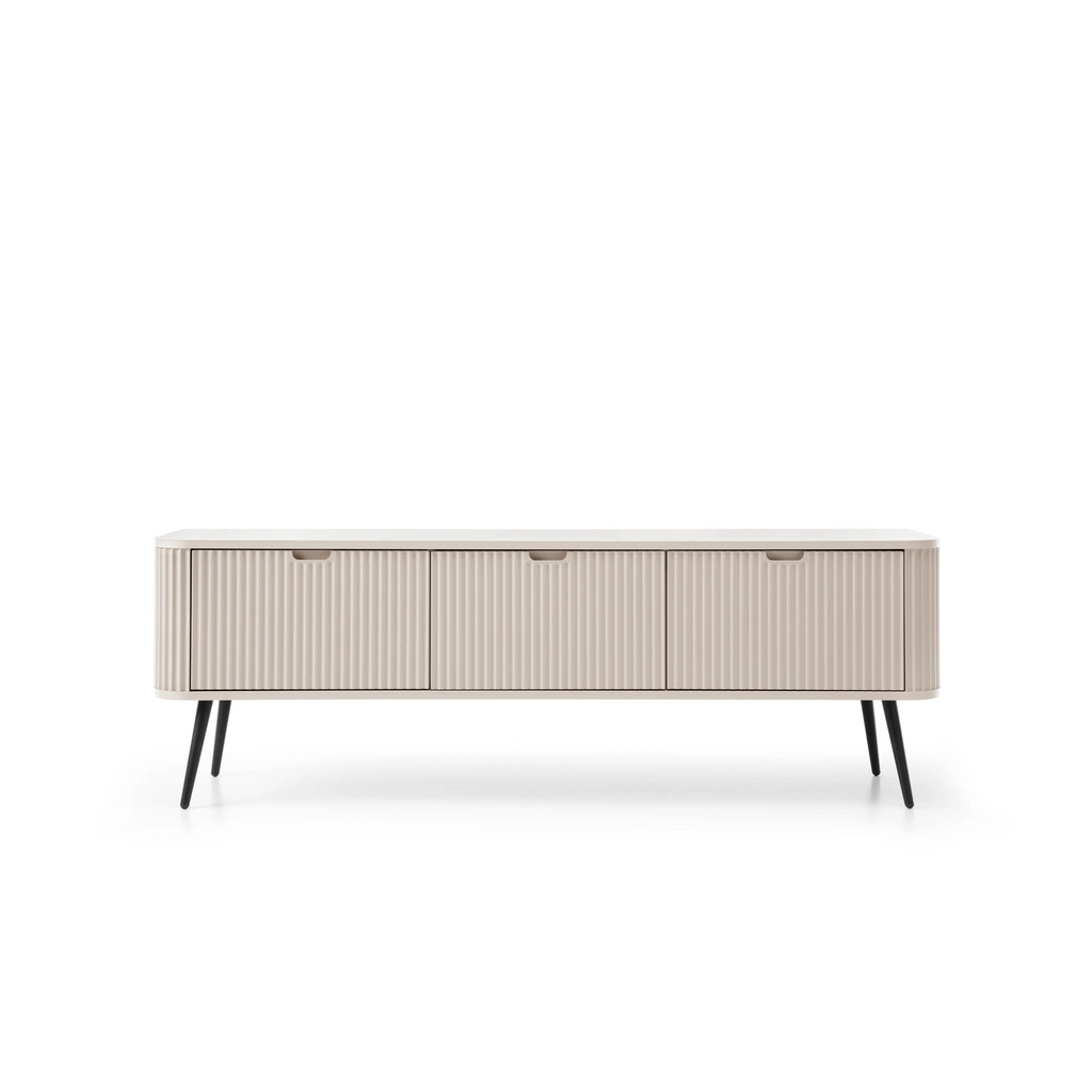 Szafka RTV VELORA 3D 168 cm – kaszmir, ryflowane fronty, czarne nóżki