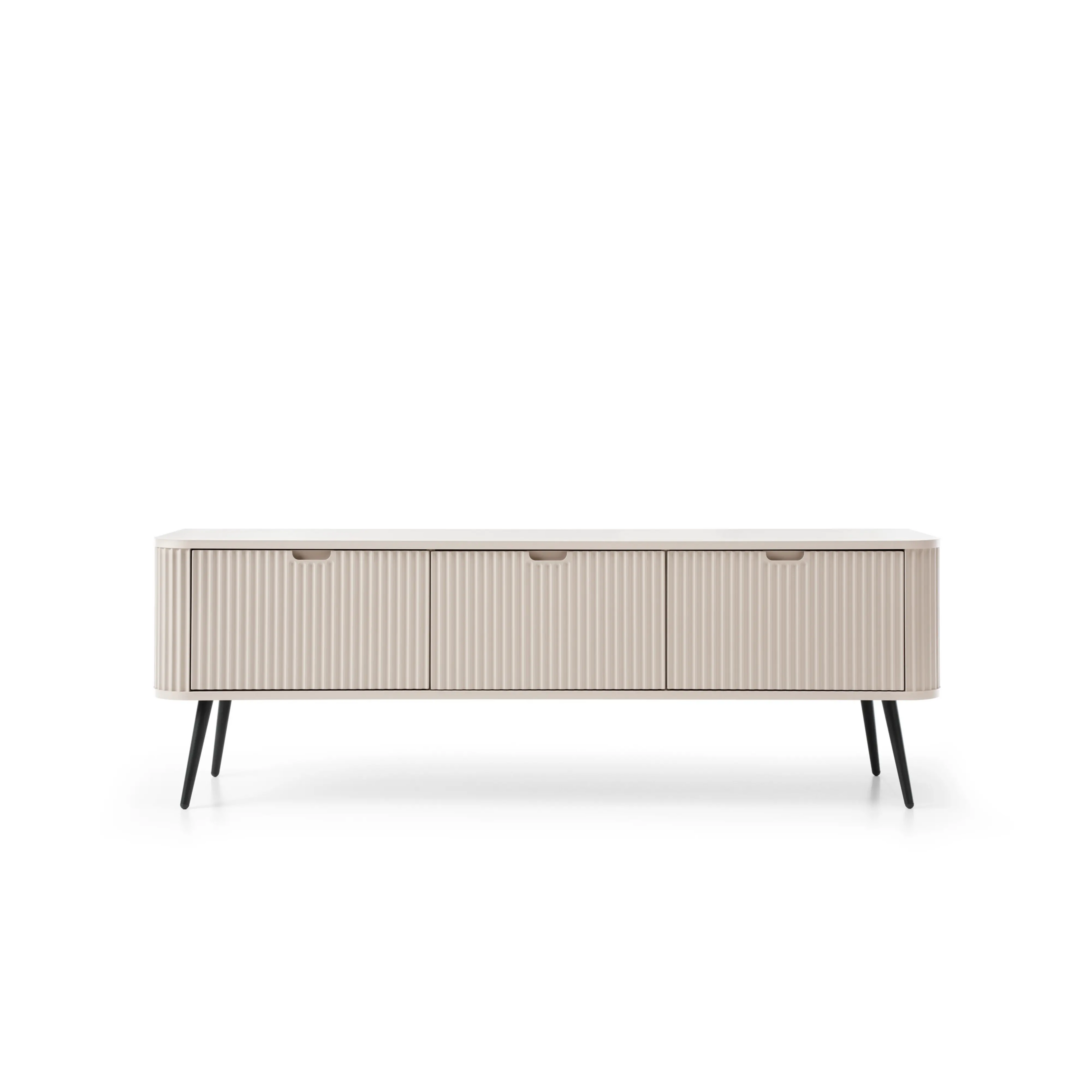 Szafka RTV VELORA 3D 168 cm – kaszmir, ryflowane fronty, czarne nóżki