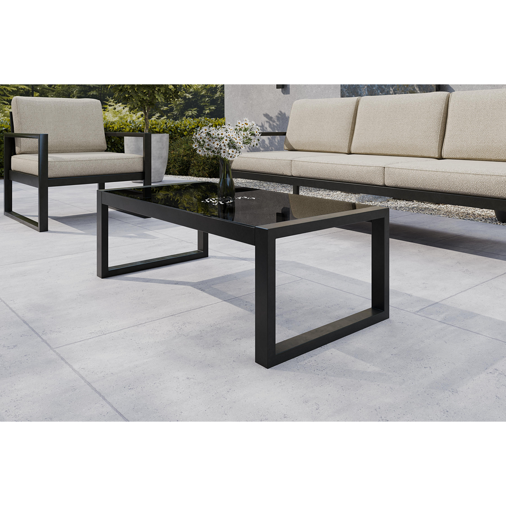 Zestaw mebli ogrodowych – sofa 3-osobowa + sofa 2-osobowa + fotel + stolik