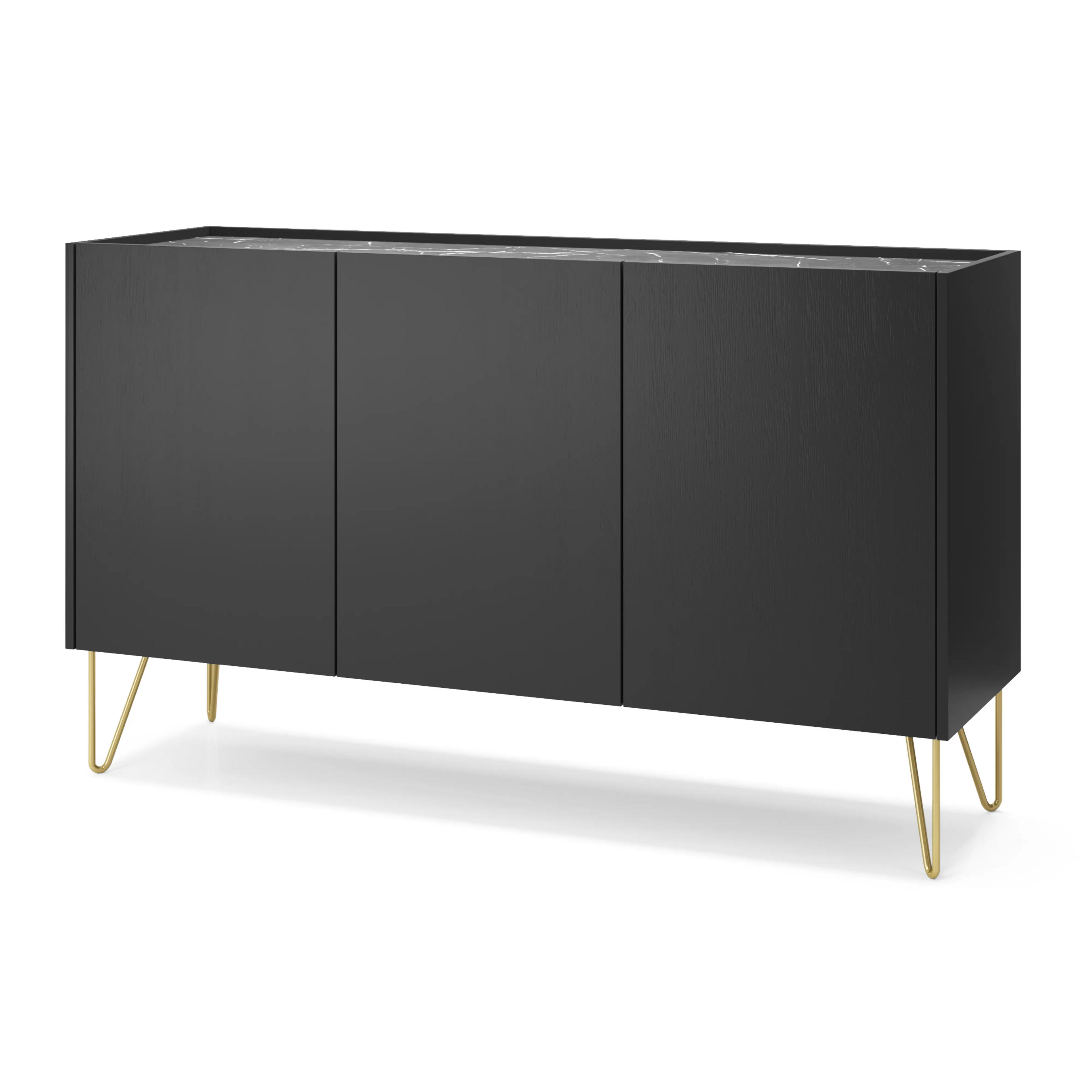 Komoda Trzydrzwiowa 144cm Czarna Harmony