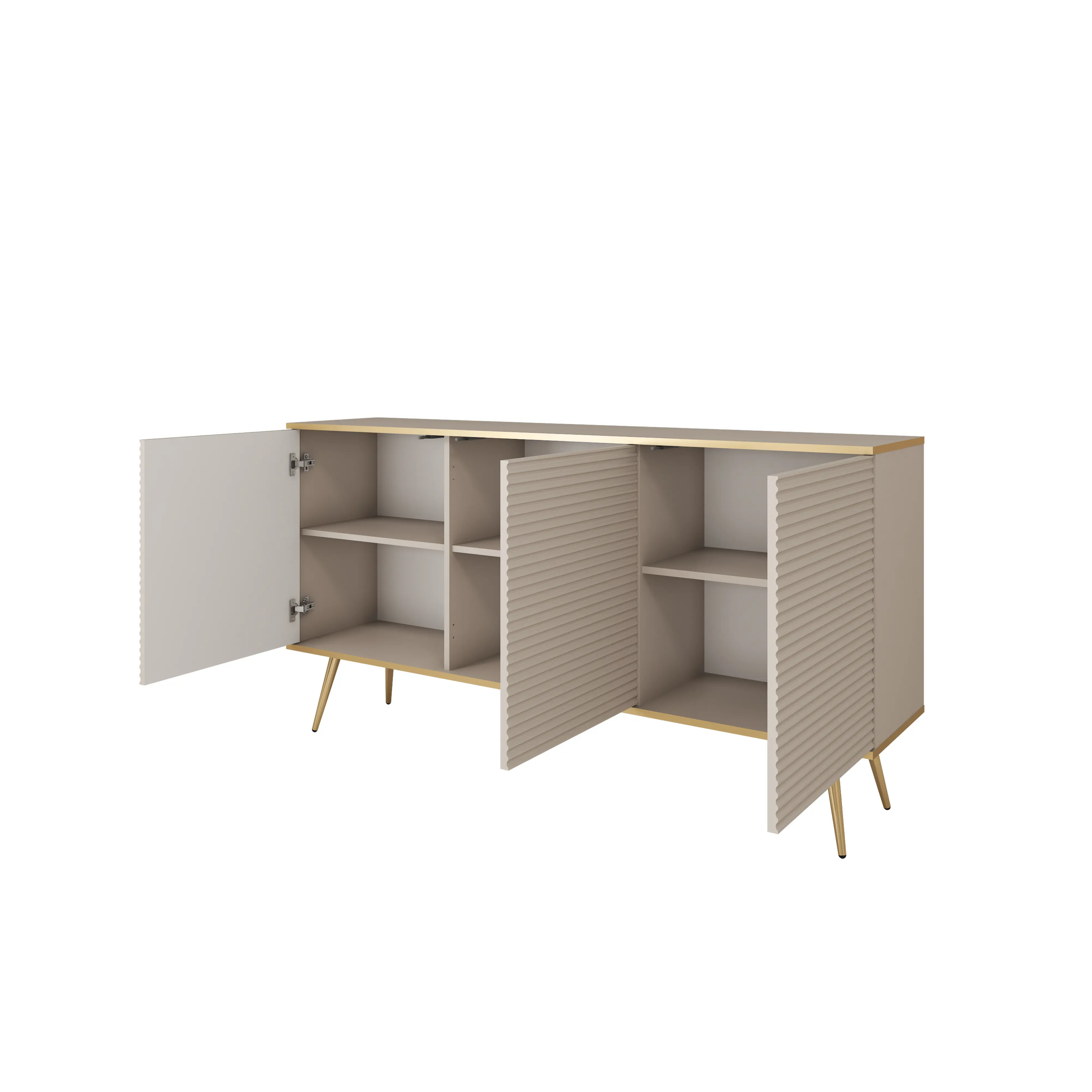 Komoda Elisse 3D - beżowa, ryflowany front, złote nożki