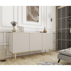 Komoda Elisse 3D - beżowa, ryflowany front, złote nożki