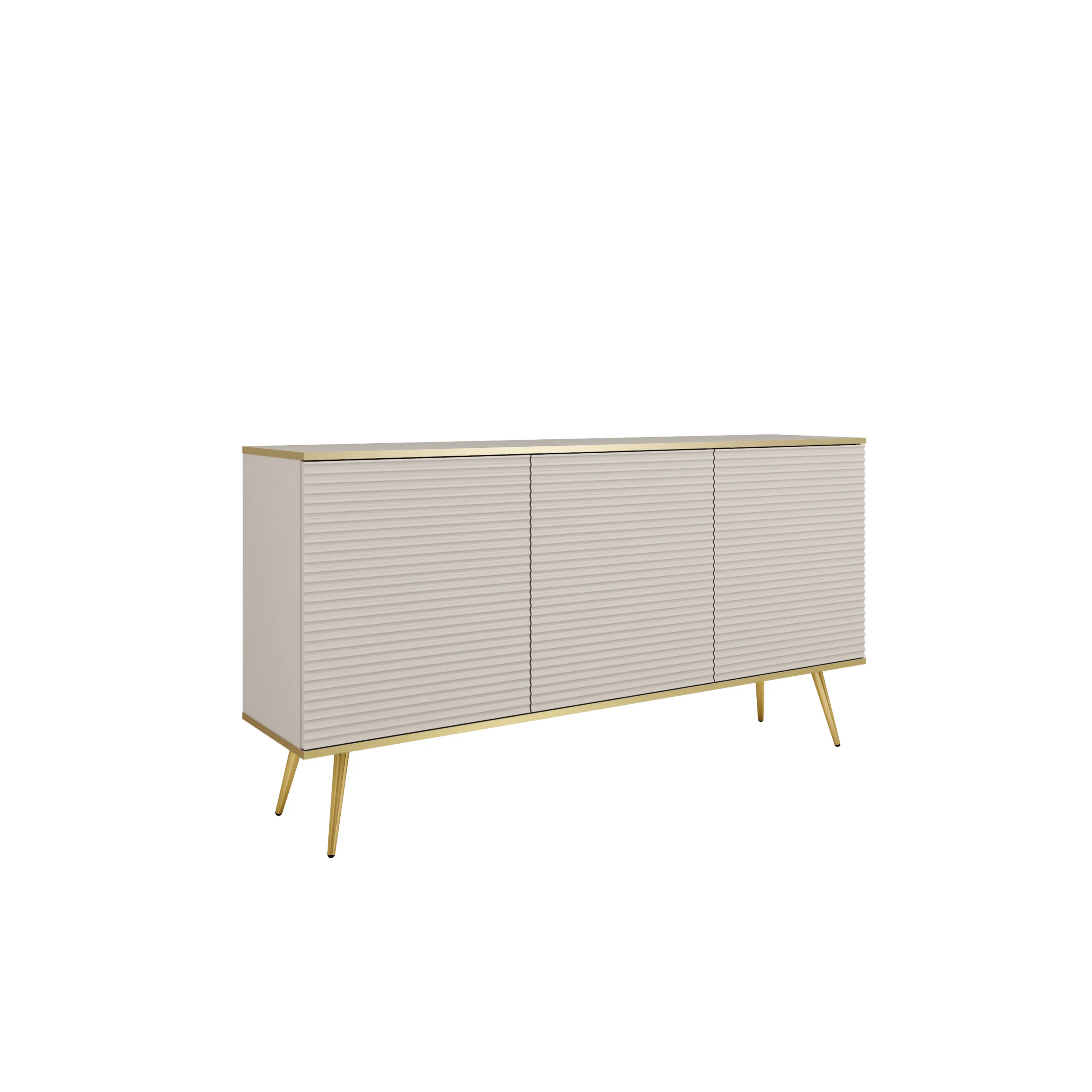 Komoda Elisse 3D - beżowa, ryflowany front, złote nożki