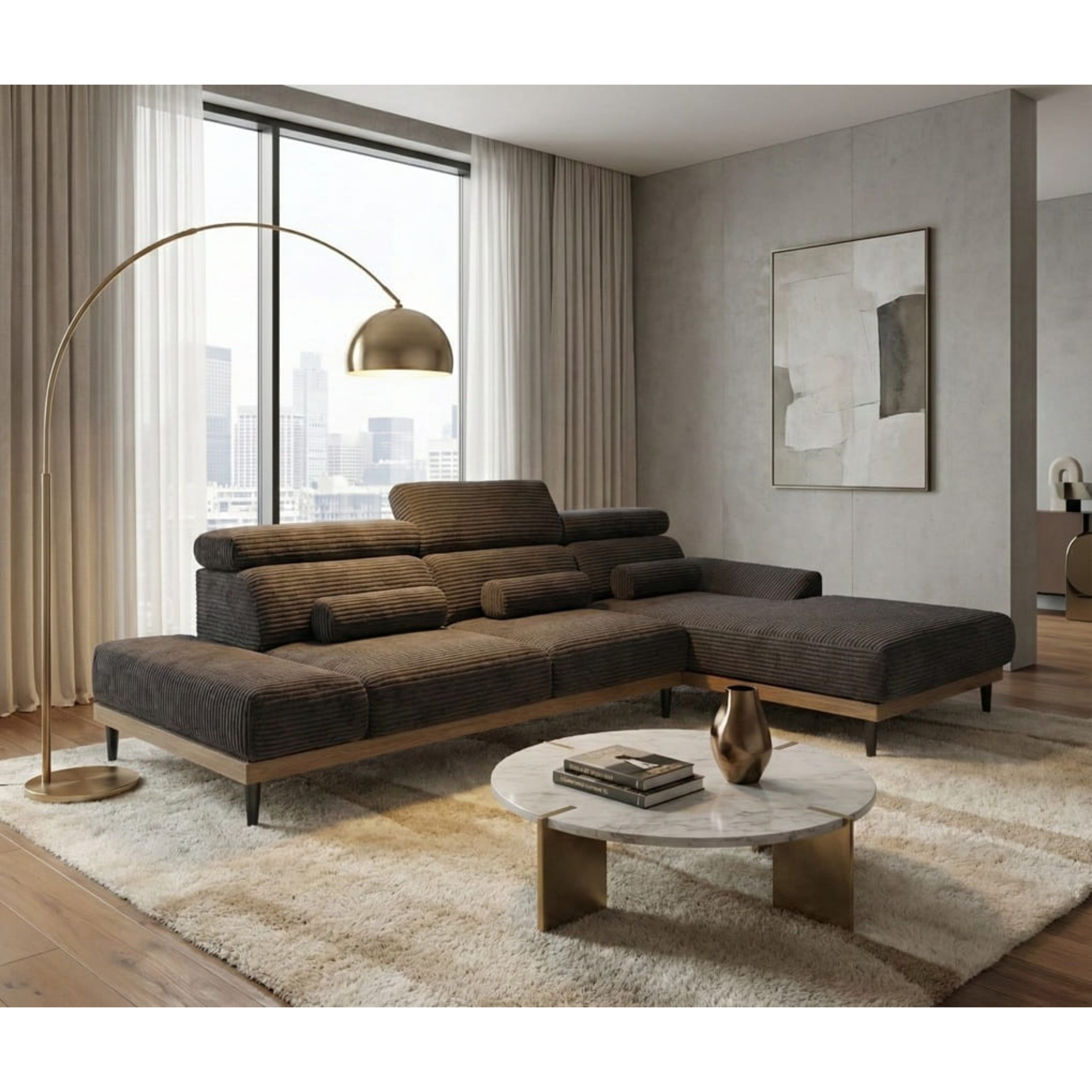Narożnik nowoczesny 316cm Brązowy Montero Soft Lounge z el.funkcją wysuwu siedziska